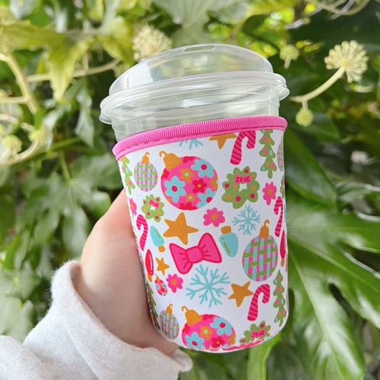 Coffee Cup Cover - Pink Christmas