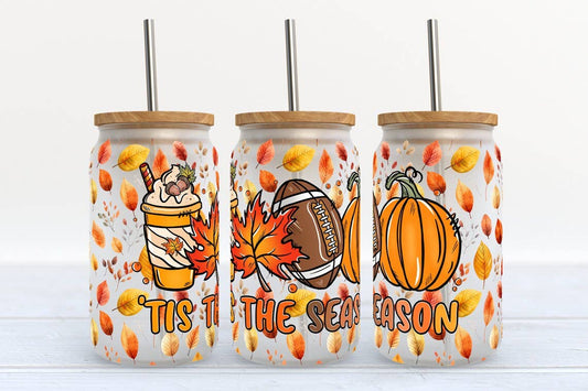 Tis the Season Fall Football 16oz Libbey Glass Tumbler