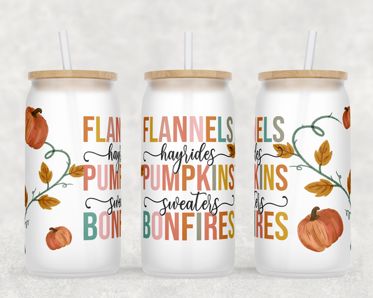 Flannels Hayrides Pumpkins Sweaters Bonfires 16oz Libby Glass Tumbler